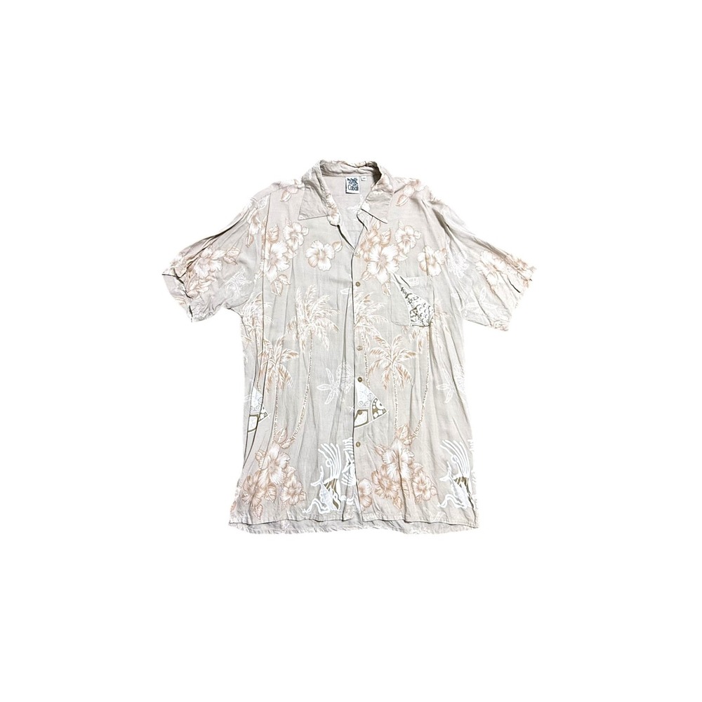 Cabali Shirt Mens 2XL Beige Floral Hawaiian Rayon Short Sleeve Button Front